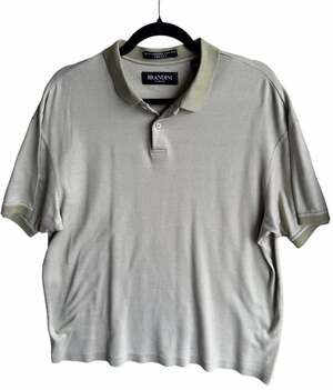 Vintage 90s Brandini Green Houndstooth Knit Polo Shirt Mens L Mercerized Cotton